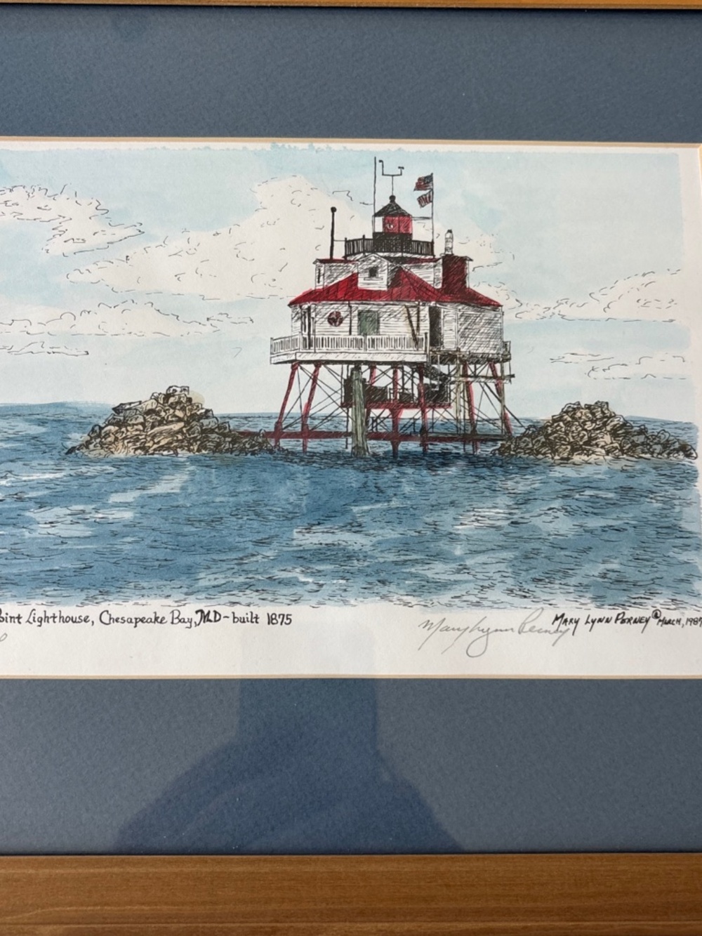 Mary Lynn Perney Thomas Point Lighthouse MD Print Framed Signed 194/1060 .